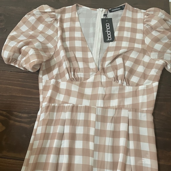 Beige gingham jumpsuit cropped - Picture 2 of 5